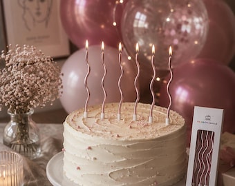 Rose Spiral Birthday Candles, Pink Metallic Cake Candles, Elegant Wavy Party Candles, Modern Birthday Cake Decor, Aesthetic Celebration