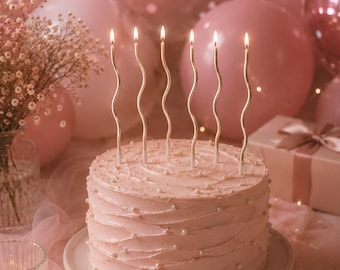 Champagne Spiral Birthday Candles, Elegant Wavy Cake Candles, Neutral Luxury Party Decor, Modern Metallic Cake Candles, Aesthetic Birthday