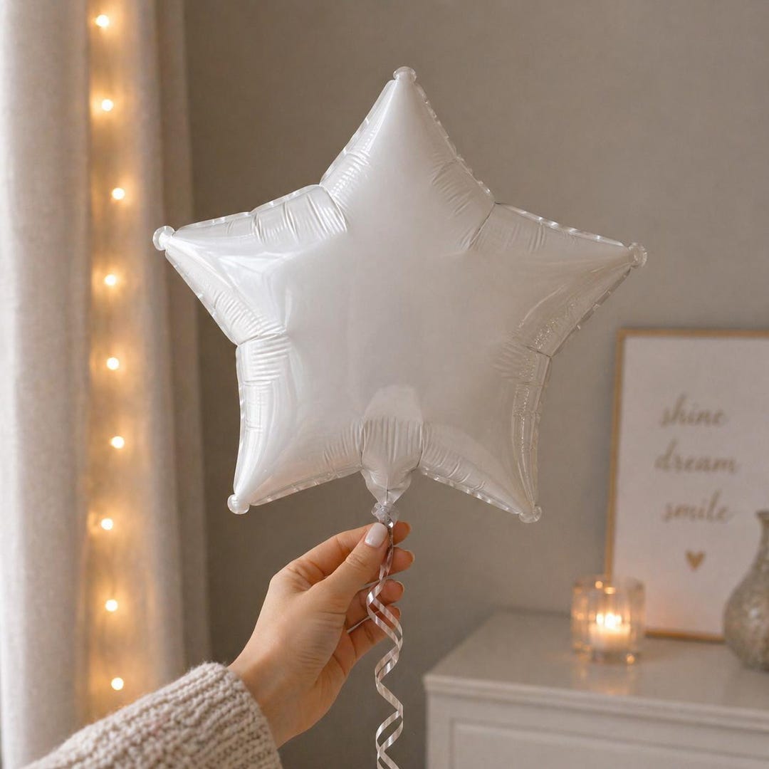 White Star Foil Balloon for Birthday Party, Elegant White Balloon Decor ...
