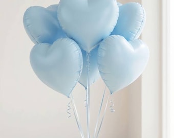 Blue Heart Balloons Set of 10, Baby Shower Balloons decor, Helium Heart Balloons, Blue Foil Heart Balloons, Party Decorations