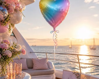 Rainbow Heart Balloon, Iridescent Heart Balloon, Birthday Party Decor, Colorful Foil Balloon, Celebration Decor