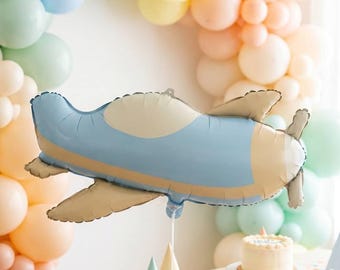Blue Airplane Foil Balloon, Travel Party Decor, Aviation Baby Shower