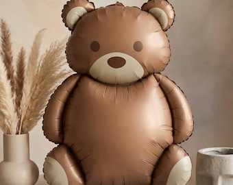 Teddy Bear Foil Balloon, Neutral Woodland Baby Shower Party Decor