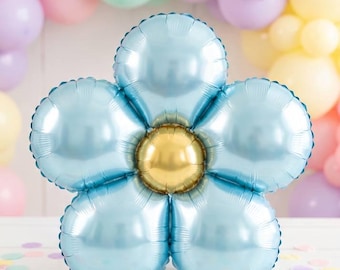 Blue Flower Balloon with Metallic Gold Center - Baby Birthday Party Decoration