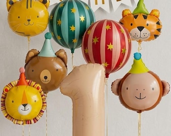 Circus Animal Balloons, Birthday Party Decor, Bear, Tiger, Lion, Monkey foil Balloons, Kids Design Decor, Zoo Theme Decoration