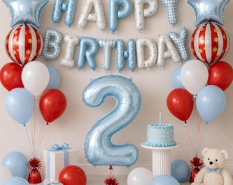 Blue Birthday Balloon Kit, Number Balloon, Boy Birthday Decorations, Happy Birthday Banner, Circus Party Balloons, Birthday Party Set