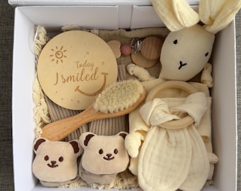 Handmade Bunny Baby Gift Box • Neutral Newborn Gift Set