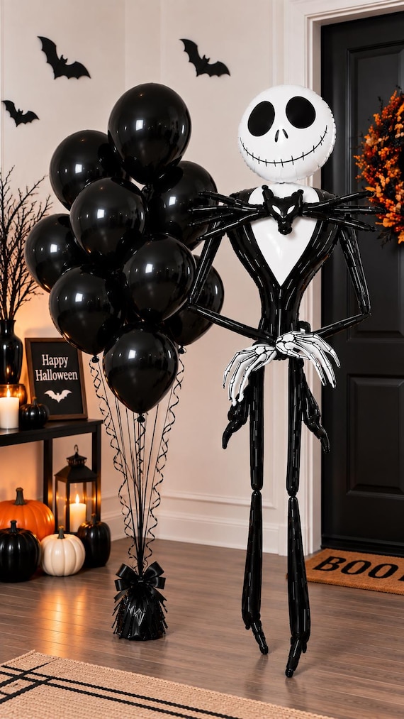 Skeleton Balloon Set, Halloween Balloon Decoration, Spooky Black and White Balloons, Halloween Party Decor, Gothic Balloon