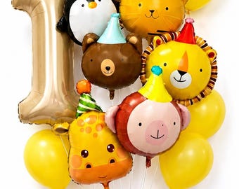 Circusdierenballonnen, verjaardagsfeestdecoratie, folieballonnen met beer, tijger, leeuw en aap, kinderdecoratie, dierentuinthema decoratie