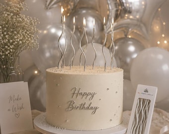 Silver Spiral Birthday Candles, Metallic Cake Candles, Modern Wavy Candles, Elegant Cake Topper Decor, Silver Party Candles, Minimalist Birt