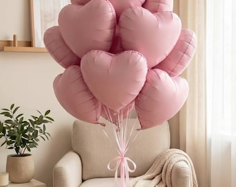 Pink Heart Balloons Set of 10, 18 Inch Foil Heart Balloons, Baby Shower Decor, Birthday Party Balloons, Valentine Decor