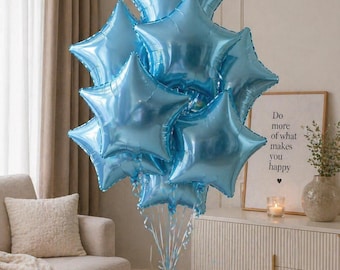 Blue Star Foil Balloon Set of 10, Metallic Party Photo Prop Decor