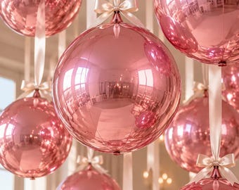 Roségoldenes 4D-Ballon-Geburtstagsdeko-Set, metallisch-rosa Hängeballons, Satinband, Geburtstagsdeko für Mädchen