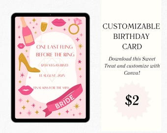 Customizable Social Media / Reels / Instagram Bachelorette Party Card Invitation Download
