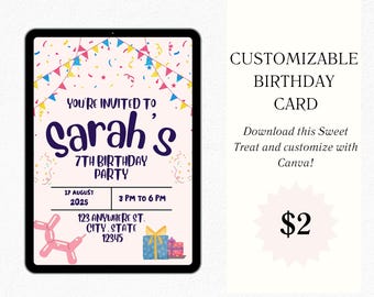 Customizable Social Media / Reels / Instagram Birthday Card Invitation with Canva Link for Digital Download
