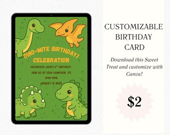 Customizable Social Media / Reels / Instagram / Dinosaur Card Invitation Digital Download