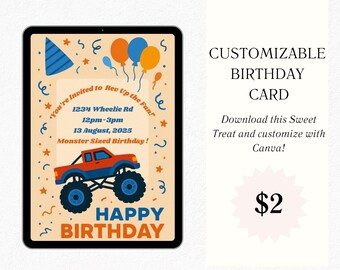 Customizable Social Media / Reels / Instagram / Monster Truck Invitation Card Digital Download