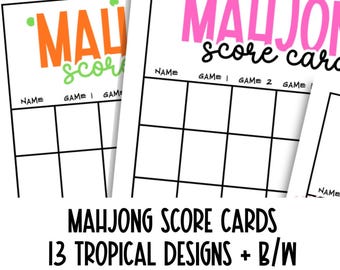 Mahjong Score Cards Printable | 13 Tropical Pop Art Score Sheets