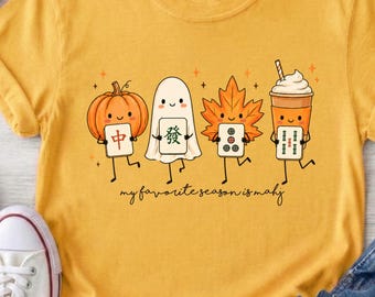Comfort Colors Mahjong Shirt, My Favorite Season Is Mahj Tee, Cute Fall Mahjong Shirt, Ghost Pumpkin Autumn Tee, Mahjong Lover Gift