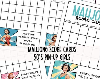 Retro Mahjong Scorecards  8 Fun 50s Pin-Up Girls Score Sheets