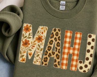 Fall Mahjong Sweatshirt, MAHJ Applique Sweatshirt, Cozy Mahjong Gift, Gildan 18000 Crewneck, Mahjong Player Shirt, Autumn Mahjong