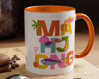 Tazza da Mahjong Costiera, Tazza da Caffè MAHJONG, Regalo Mahjong da Spiaggia, Tazza per Amante del Mahjong, Tazza Mahjong Tropicale, Tazza da Club di Mahjong, Tazza da 325 ml