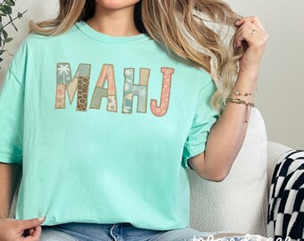 MAHJ Shirt, Mahjong Shirt for Women, Coastal Mahjong Tee, FAUX Patchwork MAHJ Tee, Mahjong Club Shirt, Mahjong Lover Gift, Mahjong Shirt
