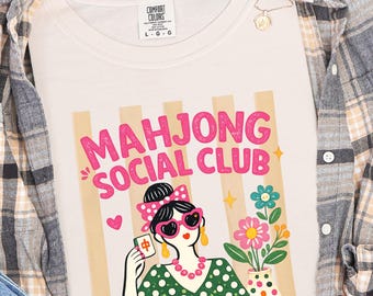 Mahjong Social Club Shirt, Comfort Colors Mahjong Tee, Coffee Lover Gift, Mahjong Player Shirt, Cute Mahjong Gift, Game Night Tee