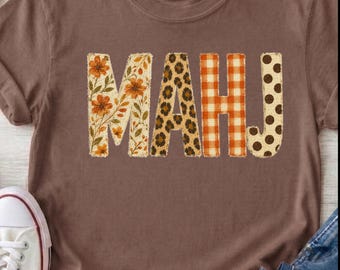 Comfort Colors Mahjong tshirt, Fall MAHJ Applique Style Tee, Vintage Garment Dyed Sweatshirt, Cozy Mahjong Gift, Autumn Mahjong Lover