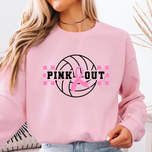 Pink Out Volleyball Sweatshirt, Breast Cancer Awareness Sweatshirt,Breast Cancer Volleyball Sweater,Pink Ribbon Hoodie,Volleyball Lover Gift