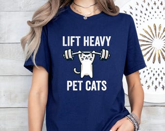 Fitness Cat T-shirt, Lift Heavy Pet Cats T-Shirt ,Gym Cat Shirt, Cat Lover Gift