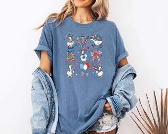 Comfort Colors Patriotic Doodle Goose T-Shirt, 4th Of July Goose T-Shirt, Patriotic Goose Shirt, American Mom Shirt , Coquette USA Shirt