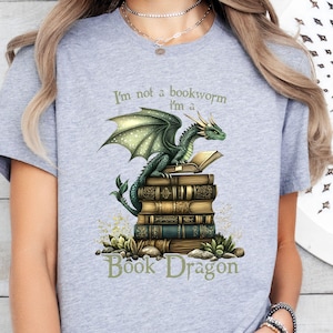Book Dragon T-Shirt,Book Lover Shirt,Fantasy Reader Shirt,Dragon Sweater,Fantasy Book Lover Shirt, Fantasy Book Lover Gift,Dragon Lover Gift image 4