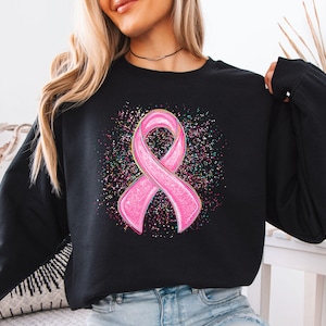 Coquette Pink Bow Ribbon Sweatshirt, Breast Cancer Awareness Sweatshirt, Breast Cancer Sweater, Pink Ribbon Sweatshirt, Pink Ribbon Sweater
