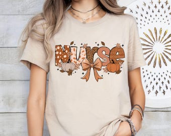 Fall Nurse Coquette T-Shirt,Retro Nurse Coquette Bow Shirt,Fall Nurse Shirt,Nurse Pumpkin Shirt,Gift for Nurse, Coquette Pumpkin Nurse Shirt