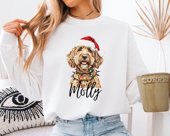 Personalized Christmas Goldendoodle Dog  Sweatshirt with Dog Name, Goldendoodle Sweater, Dog Lover Gift