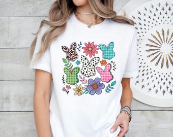 Boho Easter T-Shirt,Easter Bunny Flowers Shirt,Happy Easter Shirt,Floral Easter Shirt,Coquette Bunny Shirt,Kids Easter Shirt,Easter Day Gift