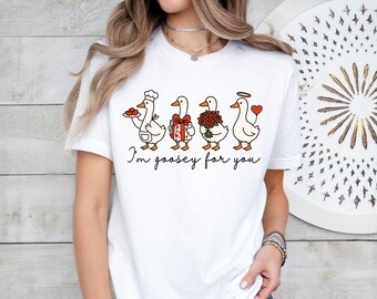 Vintage Valentines Goose T-Shirt, I'm Goosey For You Shirt ,Coquette Valentines Shirt, Valentines Day Gift