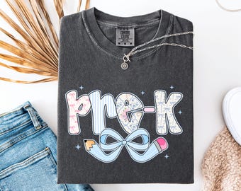 Comfort Colors Pre-K Teacher Shirt ,Back to School Shirt, Coquette Bow Teacher Shirt, Pre-K Teacher's Gift, Back to School Gift