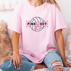 Pink out Volleyball T-Shirt, Awareness Shirt, Breast Cancer Shirt, Breast Cancer Volleyball Shirt, Pink Ribbon Shirt, Volleyball Lover Gift