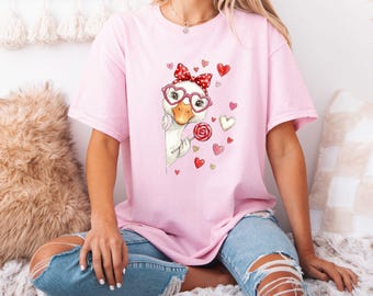 Retro Valentine Goose T-Shirt, Funny Goose Shirt, Valentines Shirt, Gift For Girlfriend