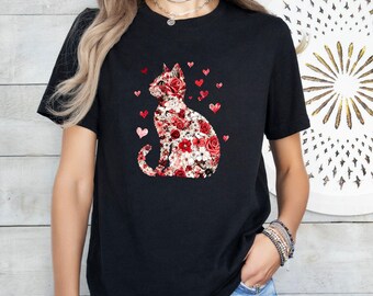 Valentines Cat T-Shirt, Heart Cat Valentines T-Shirt ,Love Cat Shirt, Cat Lover Gift