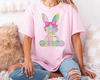 Easter Patchwork T-Shirt,Easter Bunny Tee,Coquette Easter Shirt,Toddler Easter Tee,Kids Easter T-Shirt, Girls Easter Shirt,Happy Easter Gift