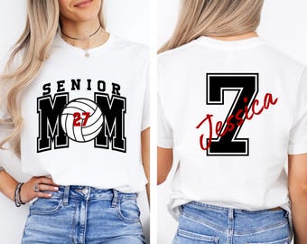 Custom Senior Volleyball Mom  Shirt With  Name& Number, Senior Volleyball Mom Shirt,2027 Senior Mom Shirt,Game Day Shirt,Volleyball Mom Gift