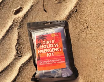 Kit de emergencia para vacaciones de niñas / Paquete de supervivencia para viajes de niñas / Regalo de despedida de soltera / Regalo divertido para vacaciones de niñas / Mini bolsa de artículos esenciales