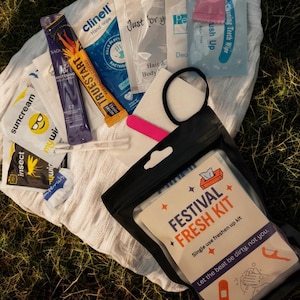 Festival Fresh Kit – Funny Festival Survival Pack | Travel-Size Toiletry Essentials | One-Use Hygiene Kit for Camping, Gigs & Parties