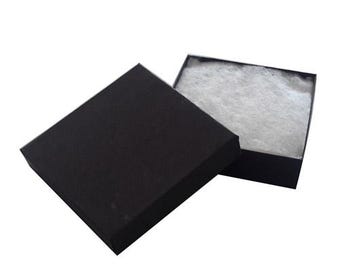 25-Pack #33 Cotton Filled Cardboard Paper Jewelry Box Gift Case - Matte Black (3.5" x 3.5" x 1.0") - for Gifting, Shipping or Storage