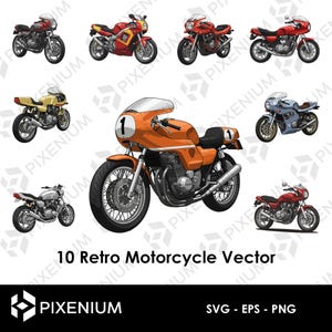Pack di 10 Vettori Moto Sportive Retro - SVG PNG EPS per Sublimazione, cnc, Laser, Vinile e altro