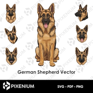 Pack Vecteurs de Berger Allemand | 7 Designs en SVG, PDF et PNG | Découpe Laser, Sublimation, Vinyle, Tasses et Vêtements