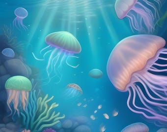 Underwater Wonderland – psychedelisch maritiem droomlandschap aan de muur
